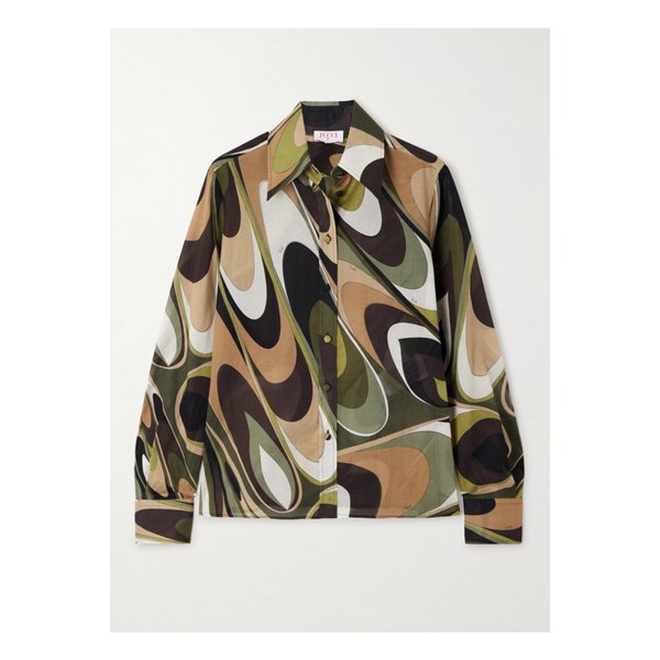 온다 프린트 코튼 모슬린 셔츠 그린 46376663162862116