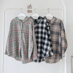 멜팅치즈 체크 후드 코튼 셔츠_S3183