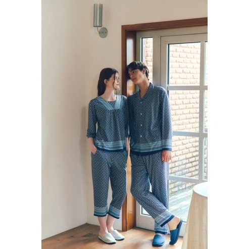 비너스 25FW 폴리스판 에스닉 보더나염 남여 상하의 커플 홈웨어(VEV3980MWVEP3980MW)