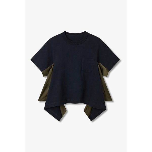 여성 새틴 믹스 코튼 저지 티셔츠(네이비) 6416121119000