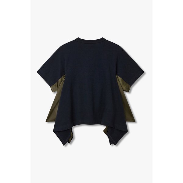 여성 새틴 믹스 코튼 저지 티셔츠(네이비) 6416121119000