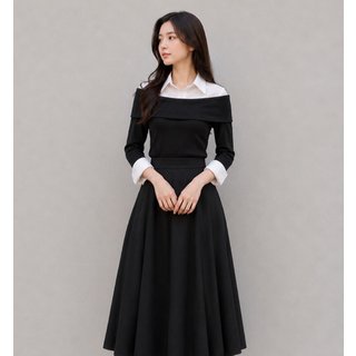 JJ지고트 카라 셔츠 배색 티블라우스 GS9N0BL351