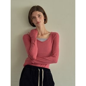 Wool Tencel Long Sleeve Top - Rose Pink