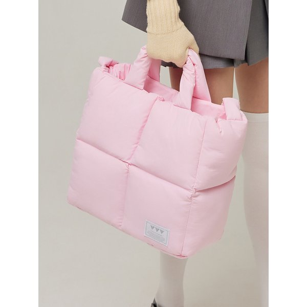 [리퍼브] 스퀘어 퀼팅 토트 크로스백 _ 핑크