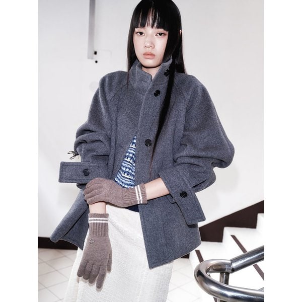 Volume Sleeve High Neck Coat  Grey (KE5X30M083)