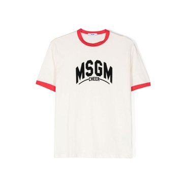 MSGM 24FW 키즈 로고 티셔츠 크림/레드 F4MSJBTH224 013