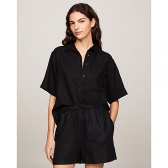 이스퀘어 5217528 Tommy Hilfiger Linen Relaxed Fit SS Shirt - Black