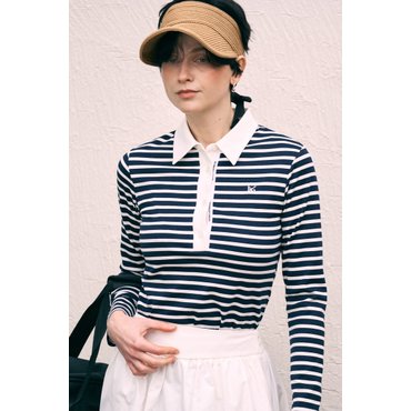 버뮤다그래스 베이직 로고 PK 티셔츠_NAVY STRIPE