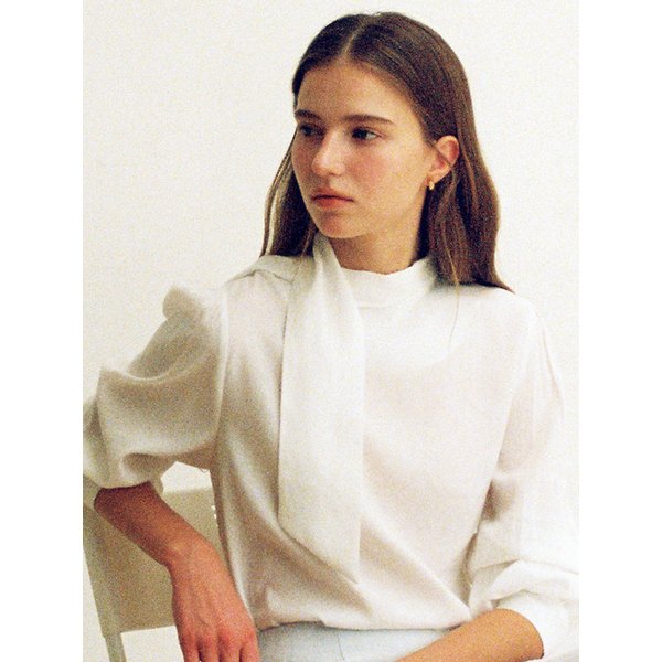 텐셀 타이넥 블라우스 화이트 J1926