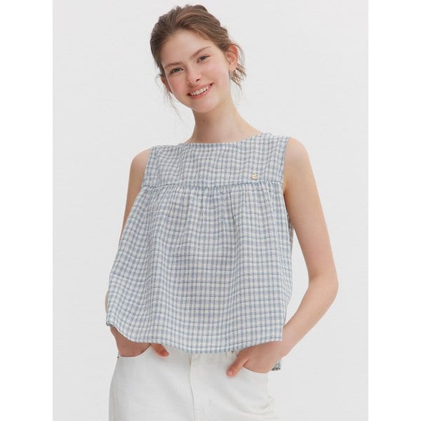 미니 체크 플레어 슬리브리스 블라우스(MAGBBL01MSB)