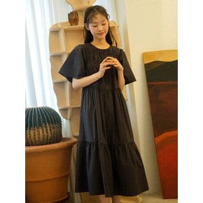 Summer Shirring Romantic One-piece_black