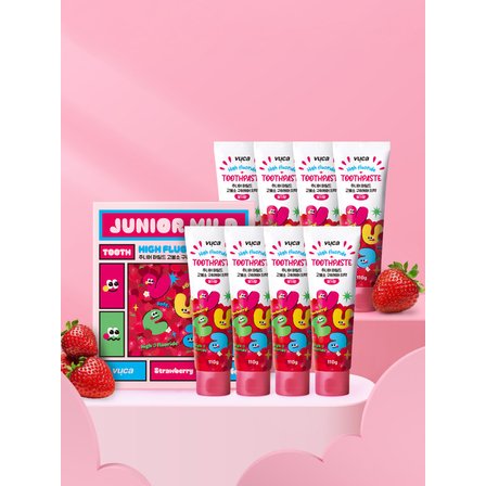 뷰카 주니어 마일드 고불소 구취케어 치약 딸기향 110g 8개입