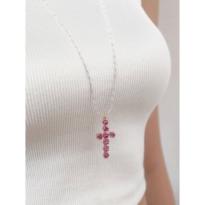 ROSY CROSS MULTI LONG NECKLACE (PINK)