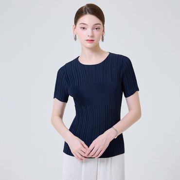 요이츠 포인트 플리츠 라운드 반팔 베이직 블라우스_YI05WQPBL02
