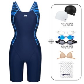 여성 슬림라인 X백 3부 반신 원피스 수영복 세트 LS2G867_BU_SET