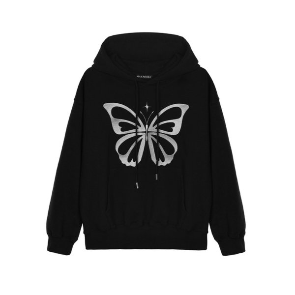 BUTTERFLY EMBROIDERY HOODIE_BLACK SILVER