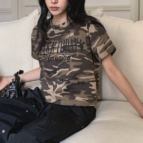 H스타일(BM)어메이징카모크롭반팔티 여름 여성 반팔티셔츠 라운드 루즈핏 기본 이너