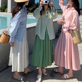(뒷밴딩)플레어 주름 허리 밴딩 스커트