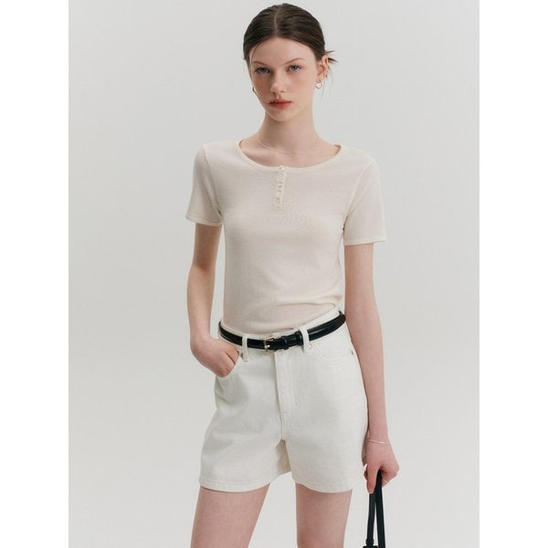 몰리 슬림 버튼 니트 탑_아이보리 / MOLLY SLIM BUTTON KNIT TOP_IVORY