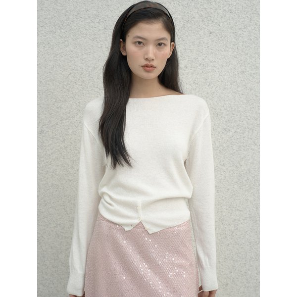 Silk Low Button knitwear - [Ivory]