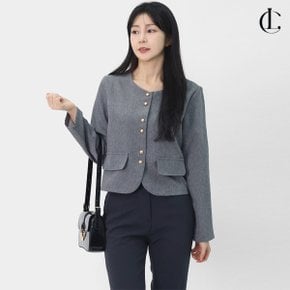 여자 봄 단추 노카라 라운드넥 크롭 하객룩 격식룩 숏 자켓 아우터 LPIC001