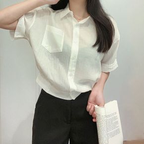 크링클 코튼 카라 크롭 셔츠_P393400705