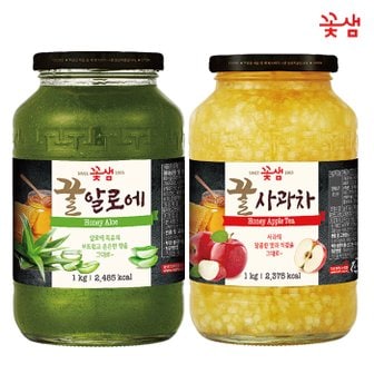  꽃샘 꿀 알로에차 1KG +꿀  사과차 1KG (과일청)