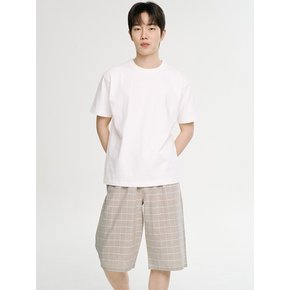 베이지 M.체크 7부 순면 남성 잠옷 파자마 바지