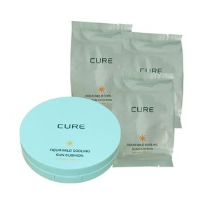 [김정문알로에] 큐어 아쿠아 마일드 쿨링 선쿠션 25g(SPF50+) [ 본품+리필 3개 ] 1세트 SF
