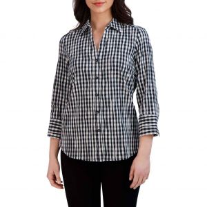 이스퀘어 4627001 Foxcroft Mary Crinkled Gingham Cotton Blend Shirt