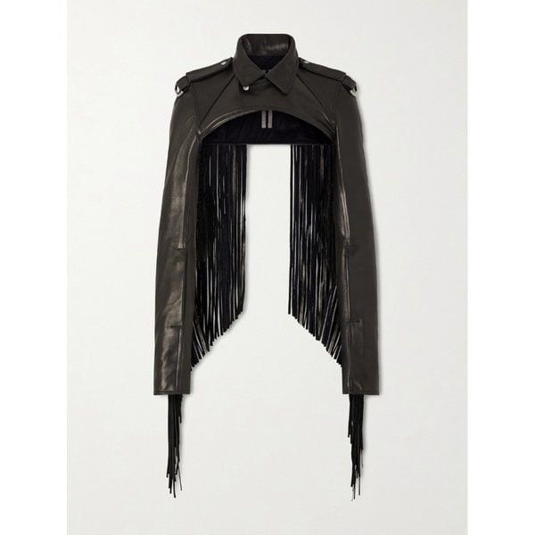 마이크로바이커 크롭 프린지 가죽 재킷 46376663162963305