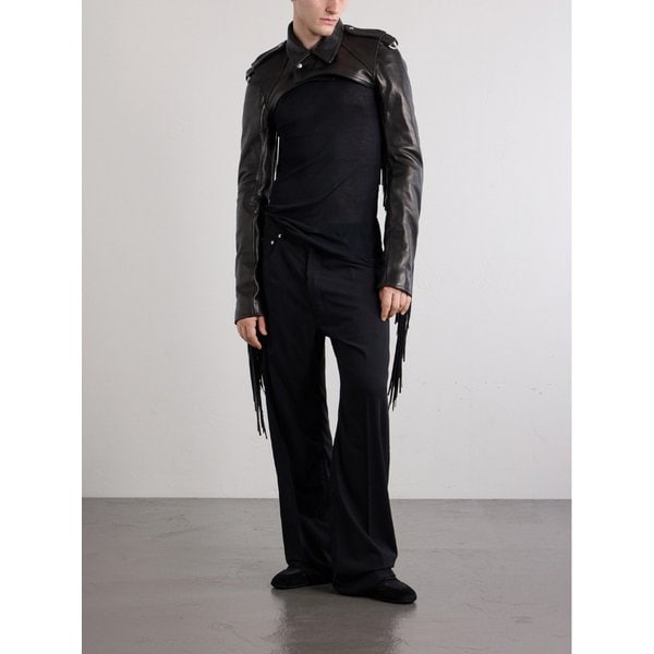 마이크로바이커 크롭 프린지 가죽 재킷 46376663162963305