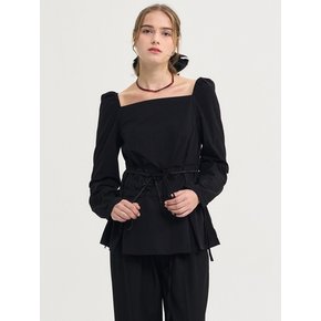 Square Neck String Blouse_Black