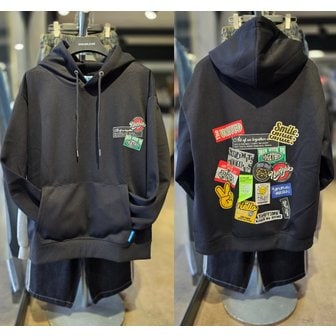 더블제이디 [시흥점] 남여공용 스티커모음 세미오버핏 후드(블랙) /JGZZ30912BK