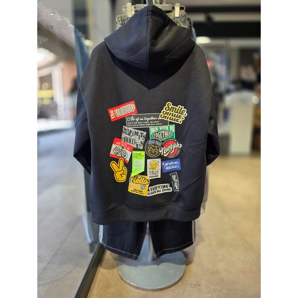 [시흥점] 남여공용 스티커모음 세미오버핏 후드(블랙) /JGZZ30912BK