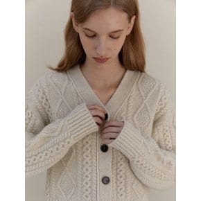 CABLE WOOL KNIT CARDIGAN CREAM OATMEAL