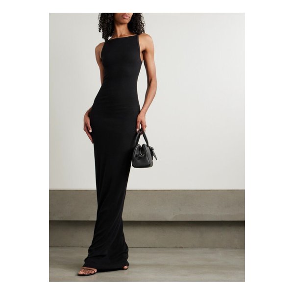 에턴 아이리스 골지 스트레치 코튼 모달 혼방 저지 맥시 드레스 블랙 1647597357471859