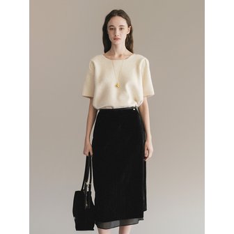 언에디트 F Wrinkle Velvet Layered Skirt_Black