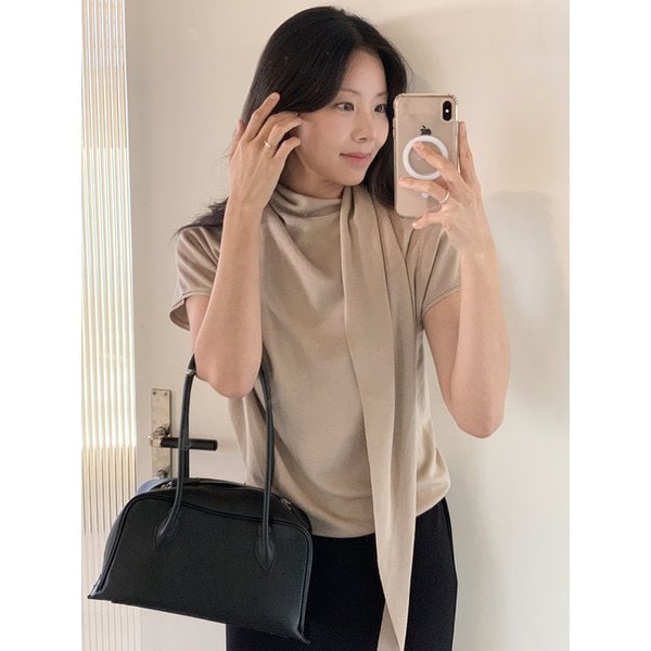 SIKN2178 카울 스카프 니트 탑_Beige