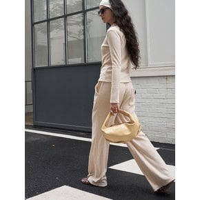 Ribbed Banding Wide-Leg Pants Beige