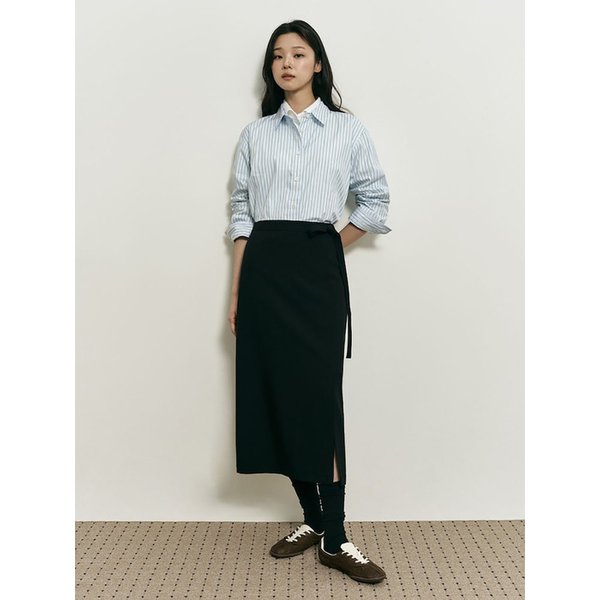 [B. my] 리본 디테일 H라인 롱 스커트  블랙 (BF5827N015)