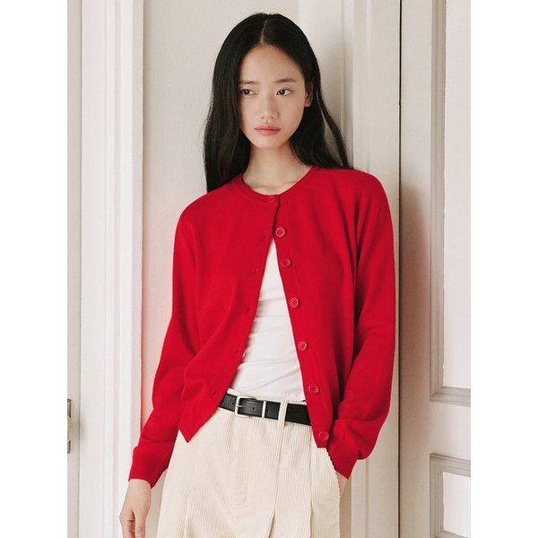 울 크루넥 가디건 [레드]