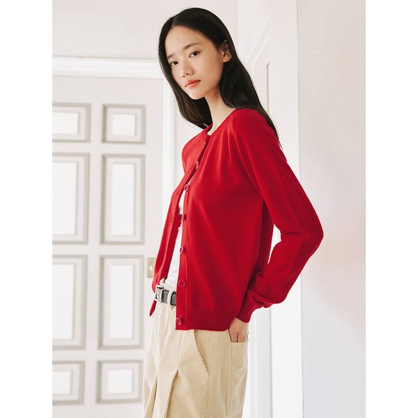 울 크루넥 가디건 [레드]