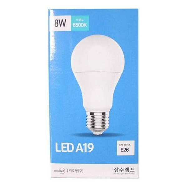 장수램프 LED A19 E26 전구 8W(주광색)6500K