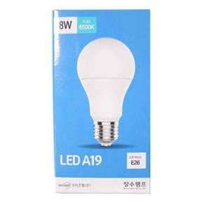 장수램프 LED A19 E26 전구 8W(주광색)6500K 조명