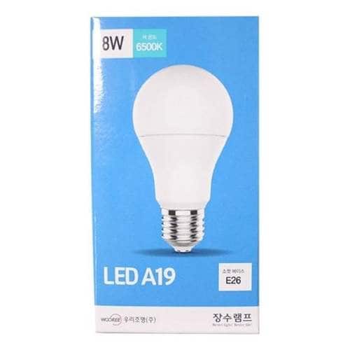 장수램프 LED A19 E26 전구 8W(주광색)6500K