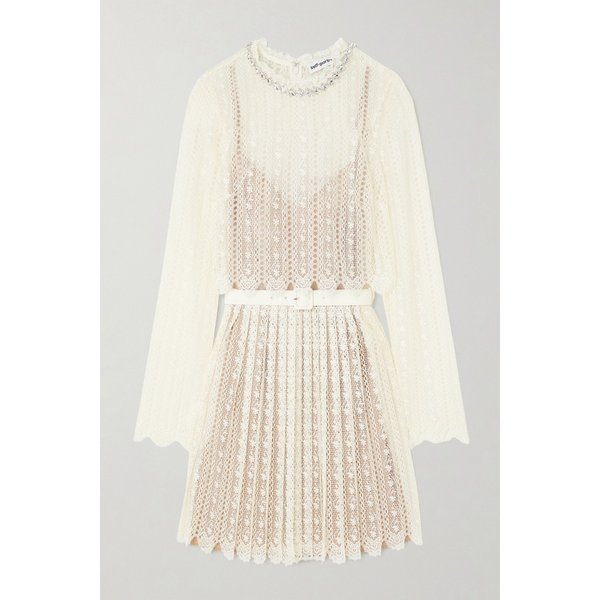 크리스탈 장식 플리츠 레이스 미니 원피스 46376663162953066