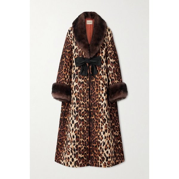 리본 장식 시어링 트리밍 레오파드 울 코트 46376663162985815