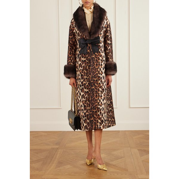 리본 장식 시어링 트리밍 레오파드 울 코트 46376663162985815