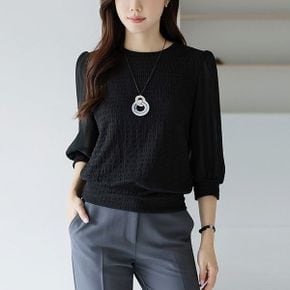 에텔 쉬폰 소매 배색 에스닉 쟈가드 블라우스 티_P369823103